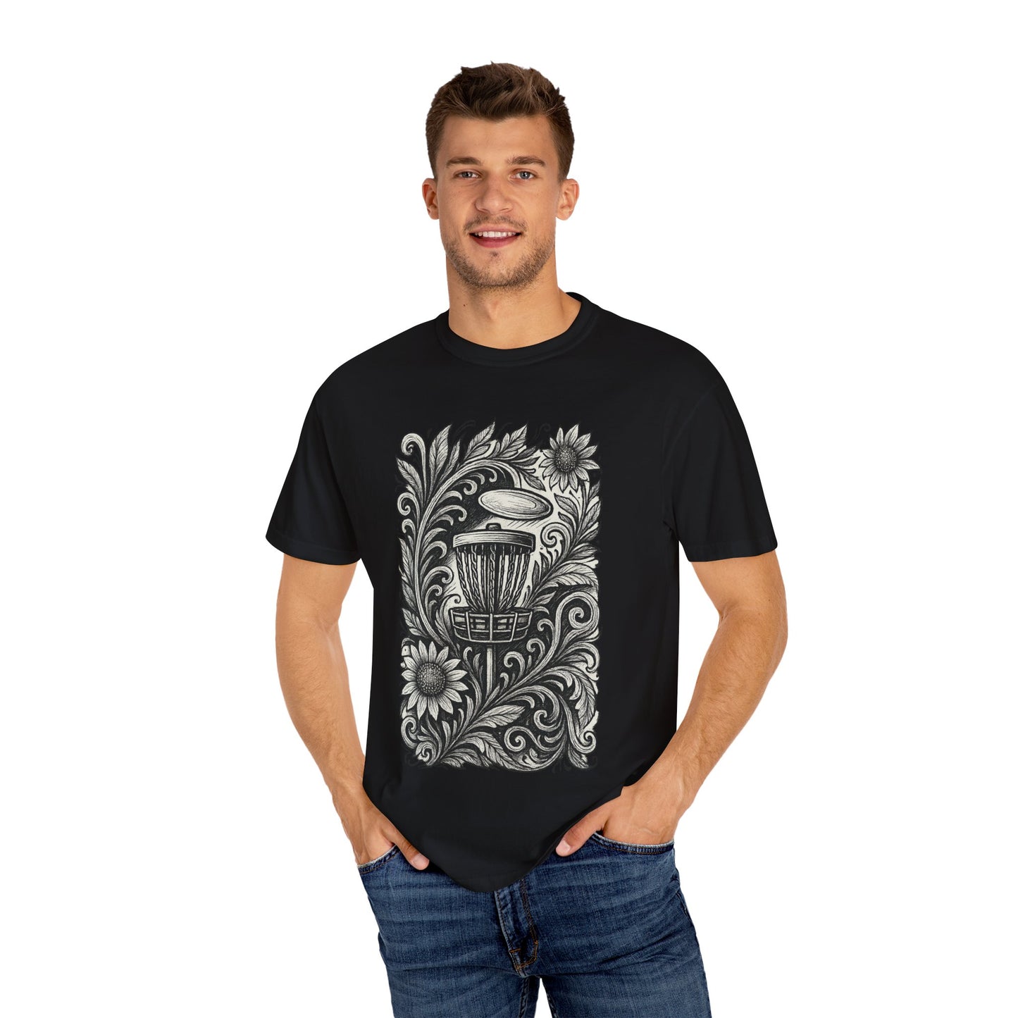 Artistic Unisex Garment-Dyed T-Shirt with Floral Design