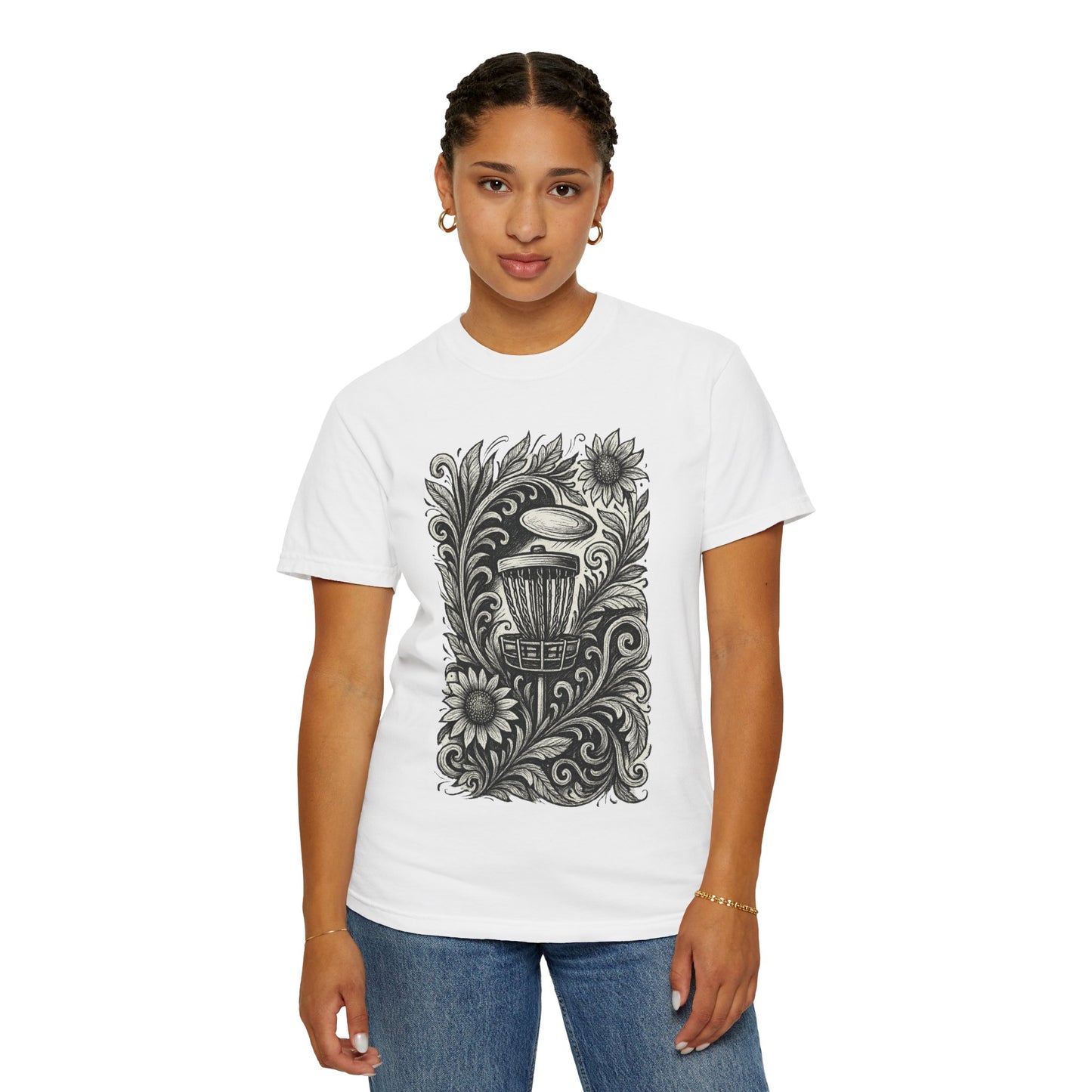 Artistic Unisex Garment-Dyed T-Shirt with Floral Design