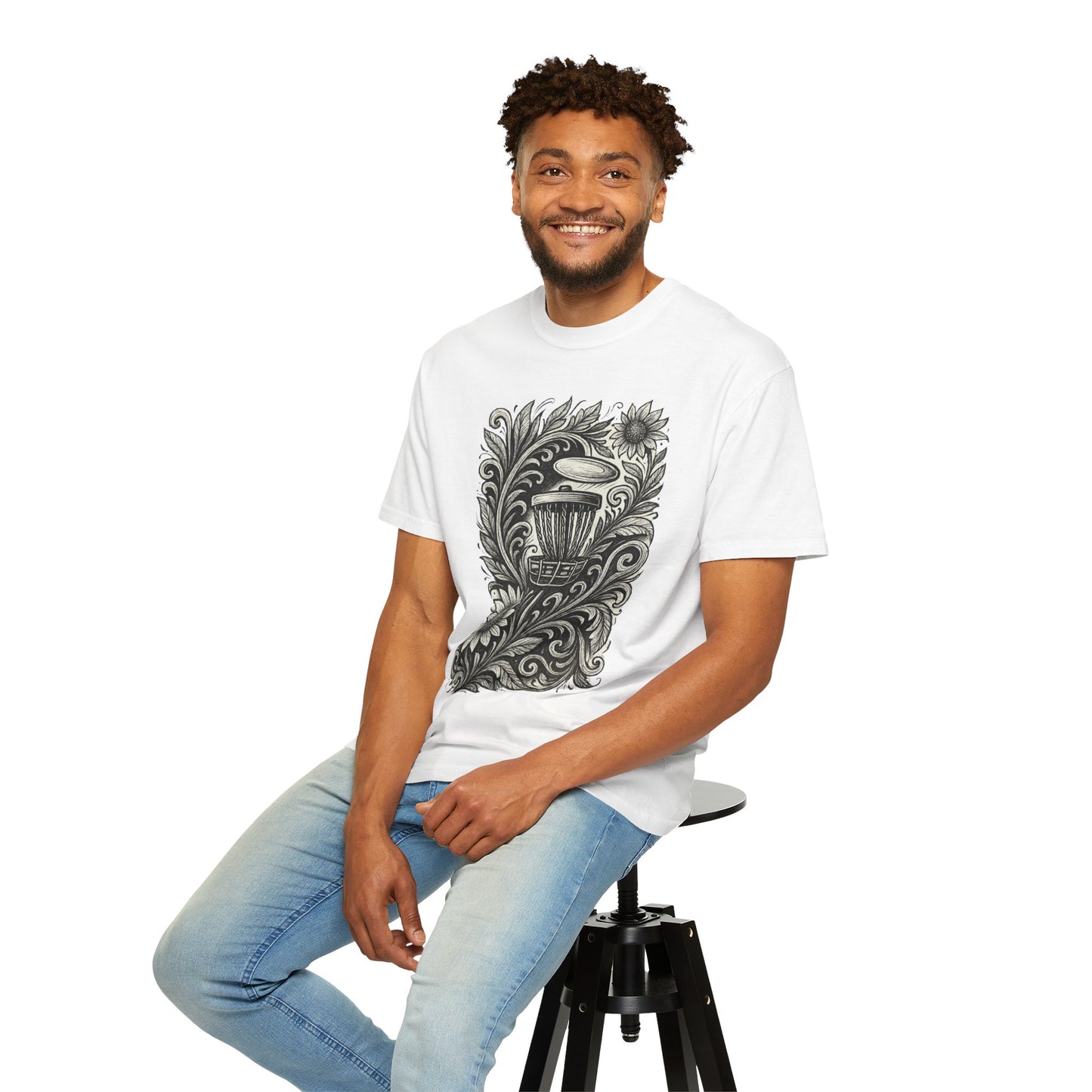 Artistic Unisex Garment-Dyed T-Shirt with Floral Design