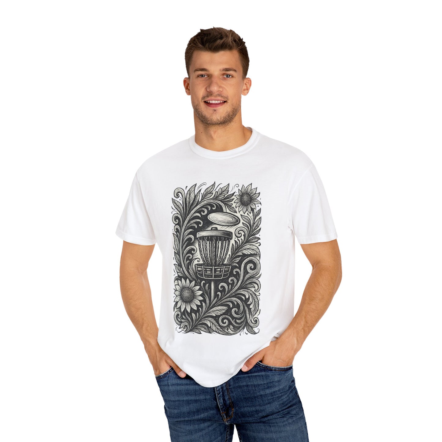 Artistic Unisex Garment-Dyed T-Shirt with Floral Design