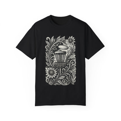 Artistic Unisex Garment-Dyed T-Shirt with Floral Design-Skyzer Disc Golf