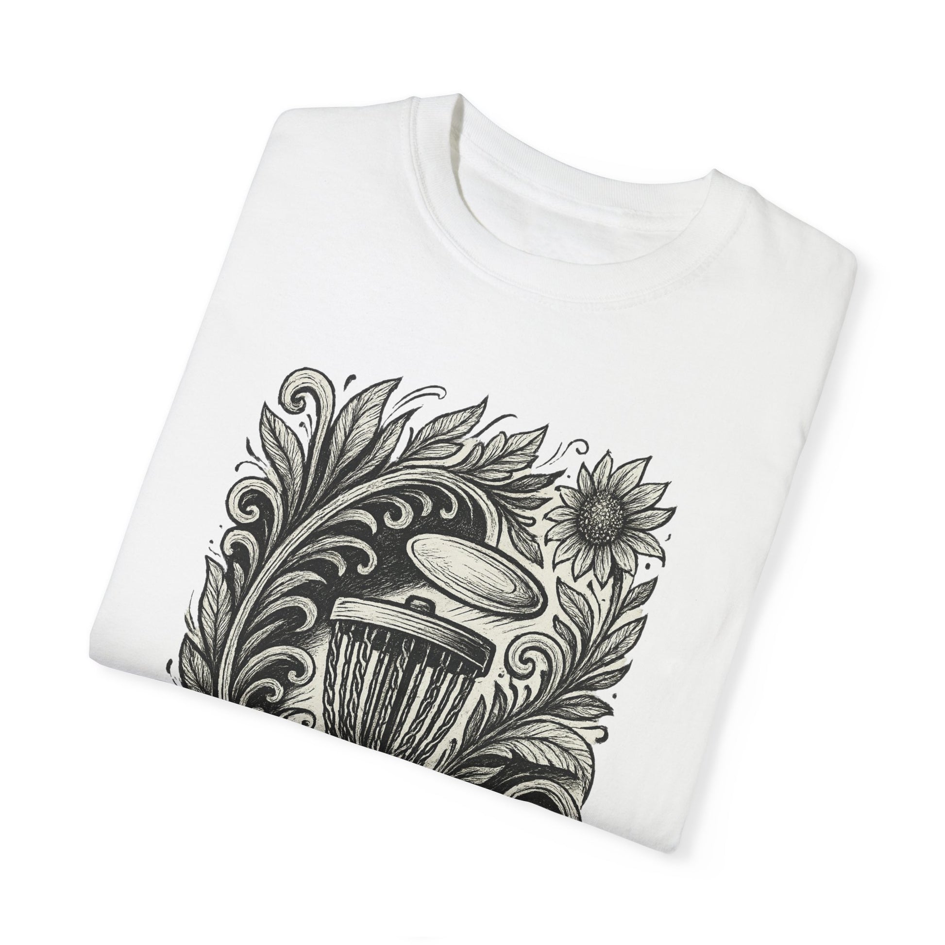 Artistic Unisex Garment-Dyed T-Shirt with Floral Design-Skyzer Disc Golf