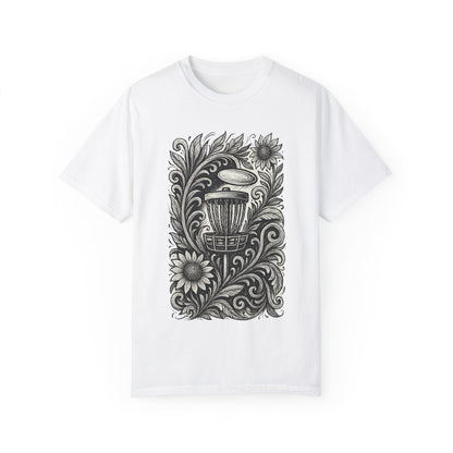 Artistic Unisex Garment-Dyed T-Shirt with Floral Design-Skyzer Disc Golf