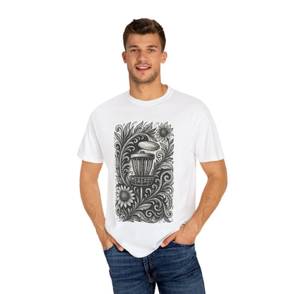 Artistic Unisex Garment-Dyed T-Shirt with Floral Design-Skyzer Disc Golf