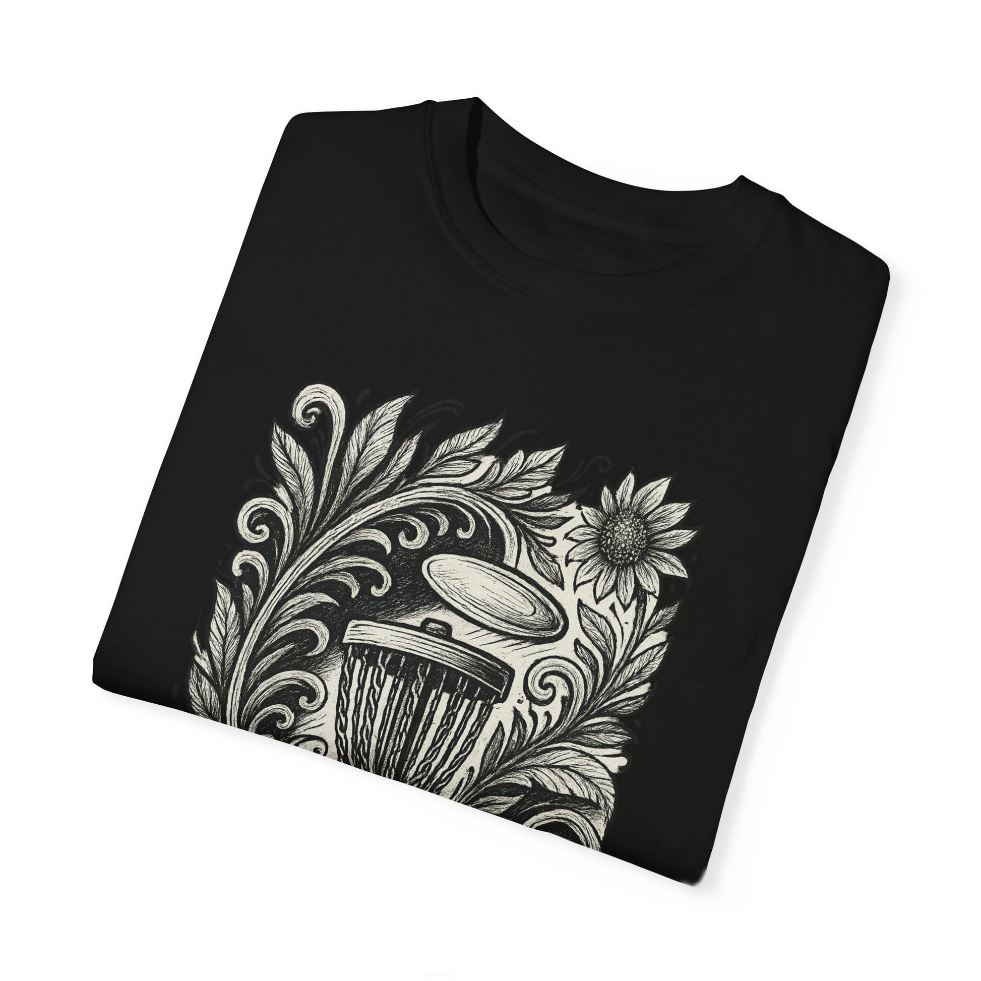 Artistic Unisex Garment-Dyed T-Shirt with Floral Design-Skyzer Disc Golf