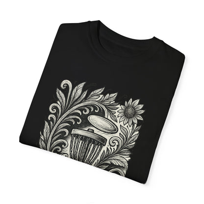 Artistic Unisex Garment-Dyed T-Shirt with Floral Design-Skyzer Disc Golf